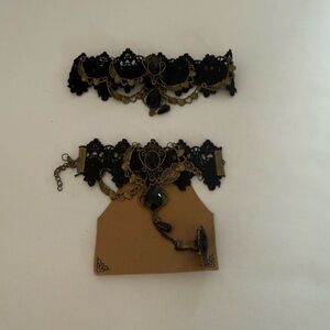 Black Lace Choker Necklace with Gold Accents